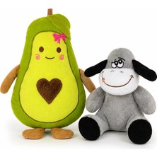Esdishopping Peluş Eşek + Avokado Kalp Desenli Yastık 2’li Set | Yumuşak Peluş Oyuncak ve Uyku Arkadaşı | Hediye Seti