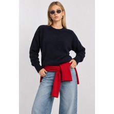 Happiness İstanbul Yün Karışımlı Oversize Triko Kazak 4270 LKİ0062 Lacivert