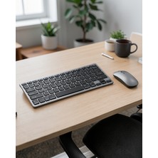 Teknodayım Şarjlı Kablosuz Klavye ve Mouse Seti Kompakt Taşınabilir Tasarım