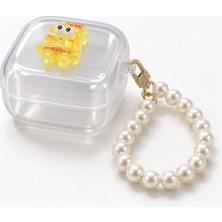 Mi7a Galaxy Buds 4 Pro Uyumlu Süngerbob Figürlü Inci Boncuk Askılı Şeffaf Koruyucu Kılıf