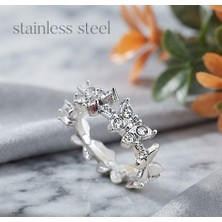 Stainless Steel Pirinç Gümüş Renk Zirkon Taşlı Kelebek Model Ayarlanabilir Yüzük
