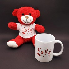 Pileli Store Love Tasarımlı Kupa Bardak ve Kırmızı Ayıcık Seti