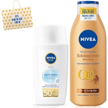 Trendexa Hafif Dokulu Yüz Kremi 40 ml SPF50 ve Q10 Sıkılaştırıcı Bronzluk Vücut Losyonu 200 Ml, Çanta Hediye