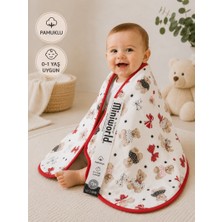 Miniworld Kırmızı Ayıcık Desenli Pamuklu Çift Kat Yumuşak Kumaş Günlük Kullanıma Uygun Empirme Unisex Yenidoğan Bebek Battaniyesi 0-1 Yaş