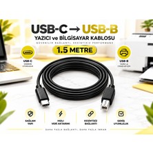 Usb-C To Usb-B 1.5 Metre Yazıcı Kablosu Type-C Prınter Bağlantı ve Veri Aktarım Kablosu
