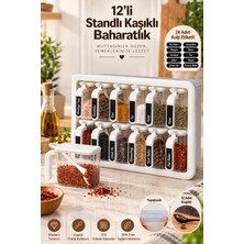 Porsima  1252 12'li Standlı Kendinden Yapışkanlı Kaşıklı Kapaklı Baharatlık Takımı Beyaz