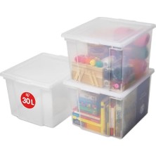 Trendexa Çok Yönlü Saklama Kutuları; 30L, 3'lü Set, Şeffaf, Kolay Mandal, Istiflenebilir, Şeffaf Plastik, Dolap, Raflar, Garaj, Organizasyon, Giysiler, Battaniyeler, Garaj Malzemeleri, Usb-M