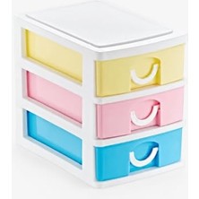 Trendexa 3 Katlı Çekmeceli Organizer; Pastel Renkli Mini Masaüstü Düzenleyici, Makyaj Masası Takı ve Kozmetik Saklama Kutusu, Plastik Çekmece Organizer