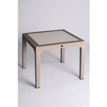 Huteras Bahçe Masası Enjeksiyon Rattan Kare 90X90 cm Comfort Balkon Teras Masası Cappuccino