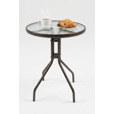 Huteras Bahçe Masası Bistro Yuvarlak Metal 60X60 cm Balkon Teras Kafe Masası Kahverengi