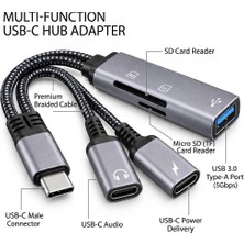 Pmr Type-C Otg 5 In 1 USB Sd Micro Sd Kart Okuyucu Şarj ve Kulaklık Adaptörü