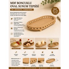 Eymen Hobi Tasarım Eymen Hobi Boncuk Detaylı Oval Mdf Dekoratif Sunum Tepsisi 42 × 25 × 6 cm
