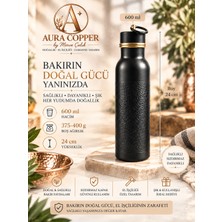 Aura Copper Siyah Oksit Bakır Matara 600 ml – Dövme Desenli Sızdırmaz El Yapımı Su Şişesi