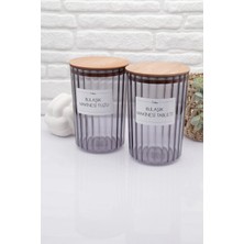St. Morritz Ahşap Kapaklı Füme Oval Çizgili Bulaşık Makinesi Tableti & Bulaşık Makinesi Tuzu Kavanozu 2200ML