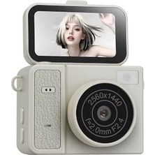 Trendexa Vothoon 2k Mini Dijital Retro Video Kamera Flaşlı Dijital Vlog Mini Fotoğraf Makinesi Türkçe Menü Bej