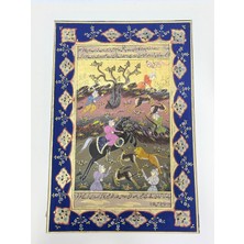 Hasyılmaz Mughal Tarzı Dinamik Av Adlı El Yapımı Minyatür Resim 28X17,5 cm