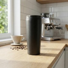 Trendexa 400 ml Siyah Termos Kupa, Çift Katmanlı Paslanmaz Çelik Seyahat Bardağı, 4-6 Saat Sıcak/soğuk Tutan Kilitli Kapaklı Kahve Termosu (Bpa Free)