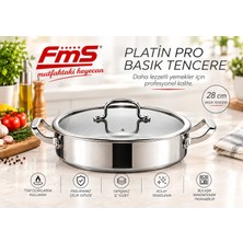 Fms Platin Pro | Çizilmez | 28 cm Basık Tencere | Indüksiyon Uyumlu | Yanmaz Yapışmaz