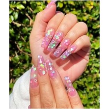 Trendexa Simli Şefaf Pembe Kalpli Glitter Oje