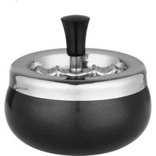 St. Morritz Bas-Çevir Metal Hazneli Bombeli Küllük Siyah 11 cm