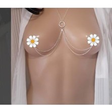 Trendexa Gri Göğüs Meme Ucu Zincir Vücut Aksesuarı Piercing