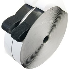 Trendexa Yapışkanlı Cırt Bant Seti 25 Metre Yüksek Güçlü Yapışkanlı Hook Loop Şerit Bant Siyah (Siyah, (25M Dişi + 25M Erkek), 2 Cm)