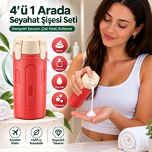 Piyatech 4 Hazneli Seyahat Kiti - Makyaj Serum Diş Macunu Şampuan El Kremi Seyahat Kutusu - Kırmızı Makyaj & Takı Organizeri
