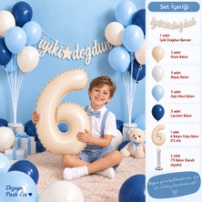 Dizayn Parti Evi 1-9 Yaş Erkek Çocuk Doğum Günü Süsleme Seti – Iyi Ki Doğdun Banner, Rakam Folyo Balon, 20 Balon ve 2 Balon Standı