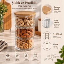 BK Ev ve Dizayn Bambu Kapaklı 3 Katlı Cam Saklama Kabı Seti (3X260 Ml)