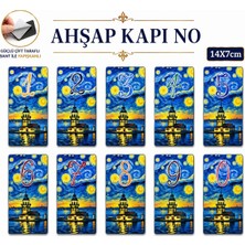 Upeka Van Gogh Kız Kule Temalı Yapışkanlı Özel Dekoratif Ahşap Kapı Numaralar
