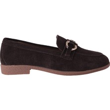 Kadın Süet Metal Tokalı Loafer Babet Kahve - Hobby MB262155A