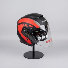 Scharf 528 Şeffaf Vizörlü Yarım Motosiklet Kaskı - Güneş Camlı Açık Kask (R1 Red)