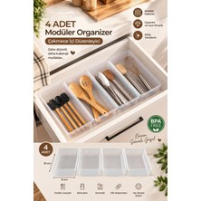 Porsima 0383 Modüler 4'lü Çekmece Içi Organizer Seti 30X15 cm - Şeffaf Kaşıklık & Ofis Kutusu