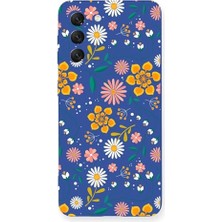 Trendexa Samsung Galaxy S21 Fe Uyumlu Lacivert Çiçek Tasarımlı Uv Baskılı Kılıf, Iç Kadife Kapak