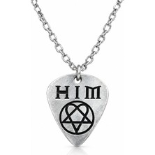 Herşey Nota Hım Heartagram Sembol Pena Kolye 60 cm Zincirli Rock Metal Müzik Temalı Unisex Kolye