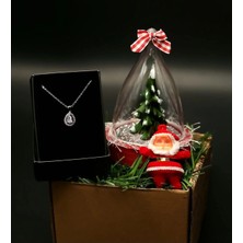 St. Morritz Yılbaşı Ağacı Figürlü Simli Küre & Su Damlası Kolye & Mini Noel Baba Hediye Seti