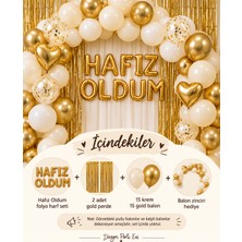 Dizayn Parti Evi Hafız Oldum Kutlama Süsleme Seti – Gold Perde, Folyo Harf Balon, Krem Gold Balon ve Balon Zinciri