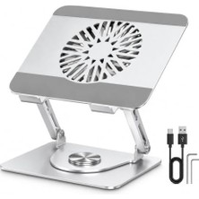 Trendexa Premium Alüminyum Laptop Standı, Çıkarılabilir Manyetik Harici Fanlı, 360° Döner, 10-17 Inç, Gümüş