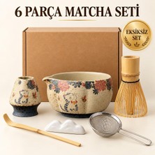 Valkyrie Kedili 6 Parça Matcha Seti Chasen Çırpıcı Chawan Kase Chashaku Kaşık Stand ve Süzgeç