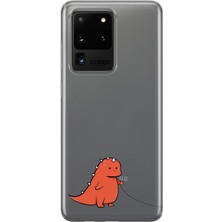 LOTUS GOLD Samsung Galaxy S20 Ultra Uyumlu Sevimli Dinozor Desenli Şeffaf Telefon Kılıfı