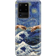 LOTUS GOLD Samsung Galaxy S20 Ultra Uyumlu Van Gogh Eller Desenli Şeffaf Telefon Kılıfı