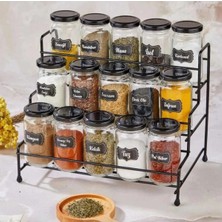 St. Morritz Basamaklı Metal Standlı 15LI Baharat Takımı , Basamaklı 15 Kavanozlu Baharat Seti