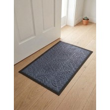 Tiritoğlu Home 45 x 75 cm Gri Yaprak Desenli Halı Paspas Kaymaz Taban Iç/dış Mekan
