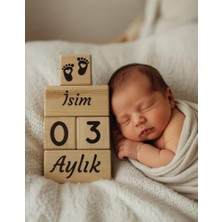 Trendexa Ahşap Bebek Anı Küpleri, Kişiye Özel Isim Baskılı, 5 Parça Set
