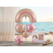 Partyora Happy Birthday Yazılı Puantiyeli Pastel Gökkuşağı Konsept Balon Demeti