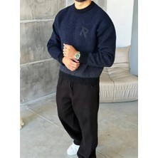 R Yazılı Premium Yıkama Dokulu Oversize Triko