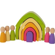 St. Morritz Pastel Renkler 5'li Ev ve 5'li Peg Bebek Seti Ahşap Oyuncak