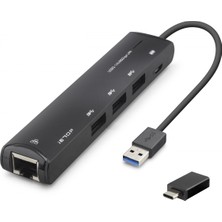 Pileli Store USB Type-C 3.2 Gen1 Hub Gigabit Lan 4 Port 5 Gbps Siyah HDX7897