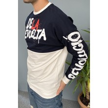 Alışveriş Sokağı Baskılı Lacivert Bisiklet Yaka Oversize Ince Sweatshirt
