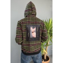 Alışveriş Sokağı Ekose Kapüşonlu Sweatshirt Kanguru Cepli Oversize
